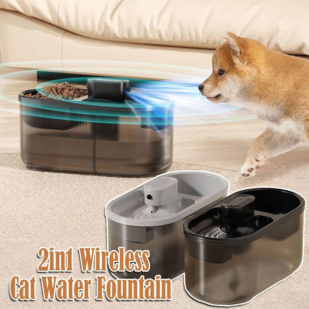 2in1 Cat Water Fountain Wireless Circulation Filtration Cat Water Dispenser Anti-Dry Burning Recirculate Filtering