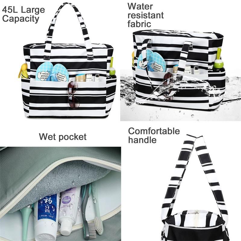 Portable Beach Tote Bag Outdoor Swimming Vacation Essential Waterproof Oxford Large Capacity Lightweight Fitness Gym Storage Bag