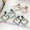 Pendientes huecos geométricos colgantes con pasador cuadrado doble, joyería, regalos bonitos