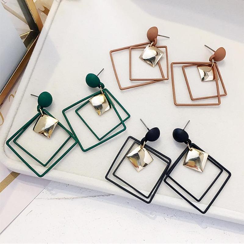 Pendientes huecos geométricos colgantes con pasador cuadrado doble, joyería, regalos bonitos