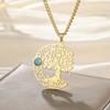 Dawapara Vintage Turquoise Crescent Moon Tree of Life Necklace Filigree Celtics Moon Wiccan Pendant Stainless Steel Jewelry