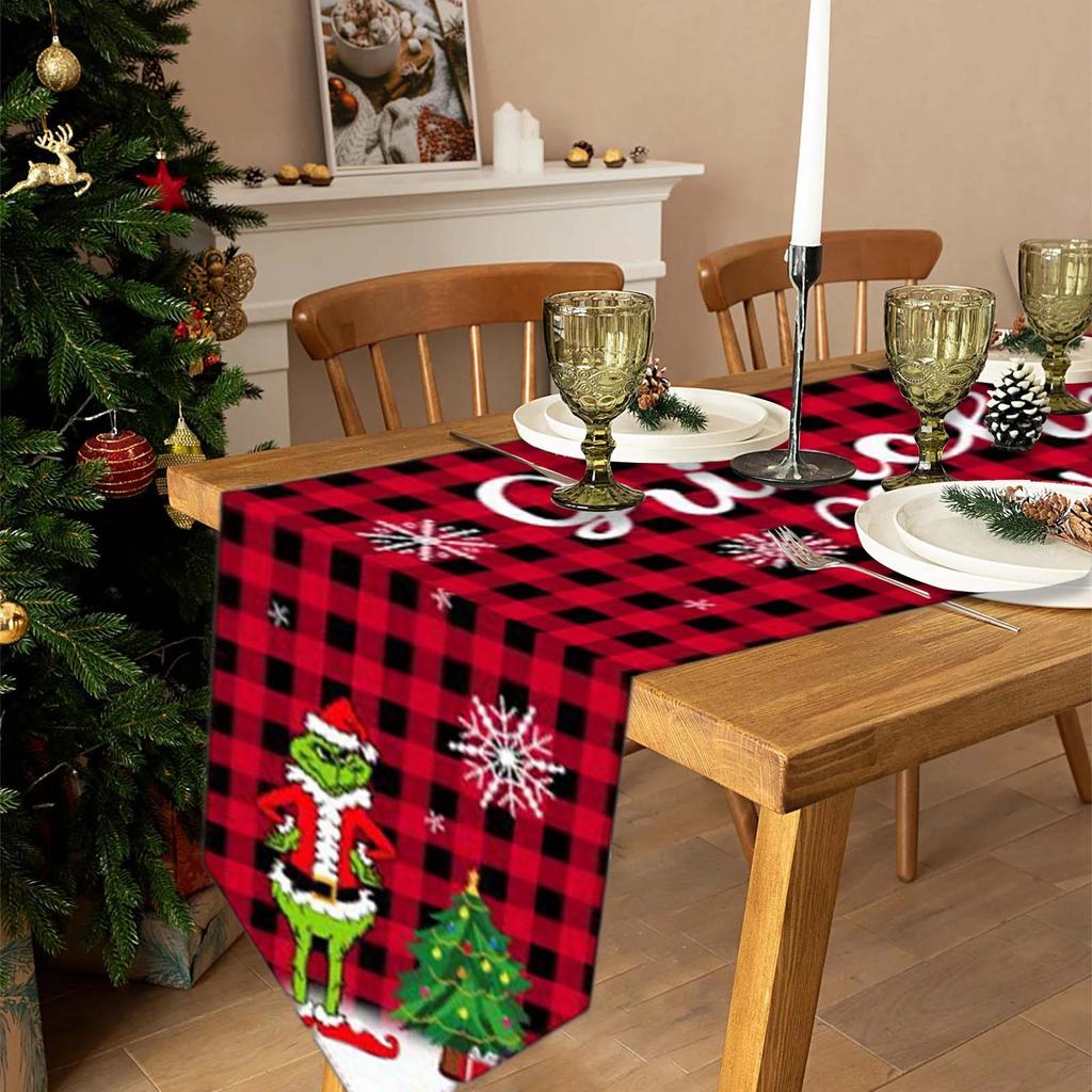 Christmas Table Runner Creative Printing  Green  Dining Table Home Decoration