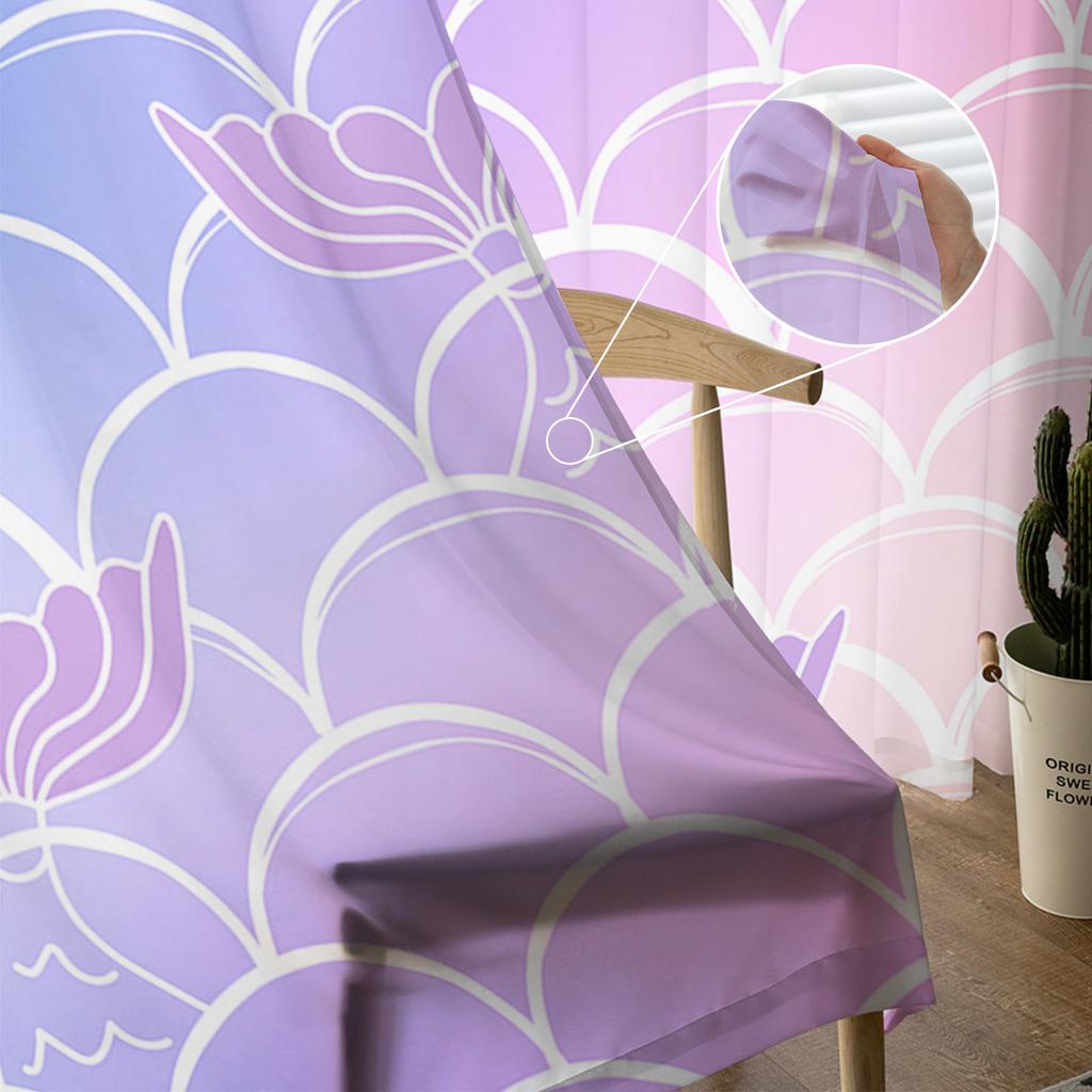 Mermaid Scale Tail Gradient Sheer Curtains for Living Room Decoration Window Curtains for Kitchen Tulle Voile Organza Curtains