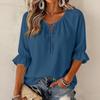 Women's Fashion Color Round Neck Tie Ruffle Three Quarter Sleeve Blouse for Casual Wear