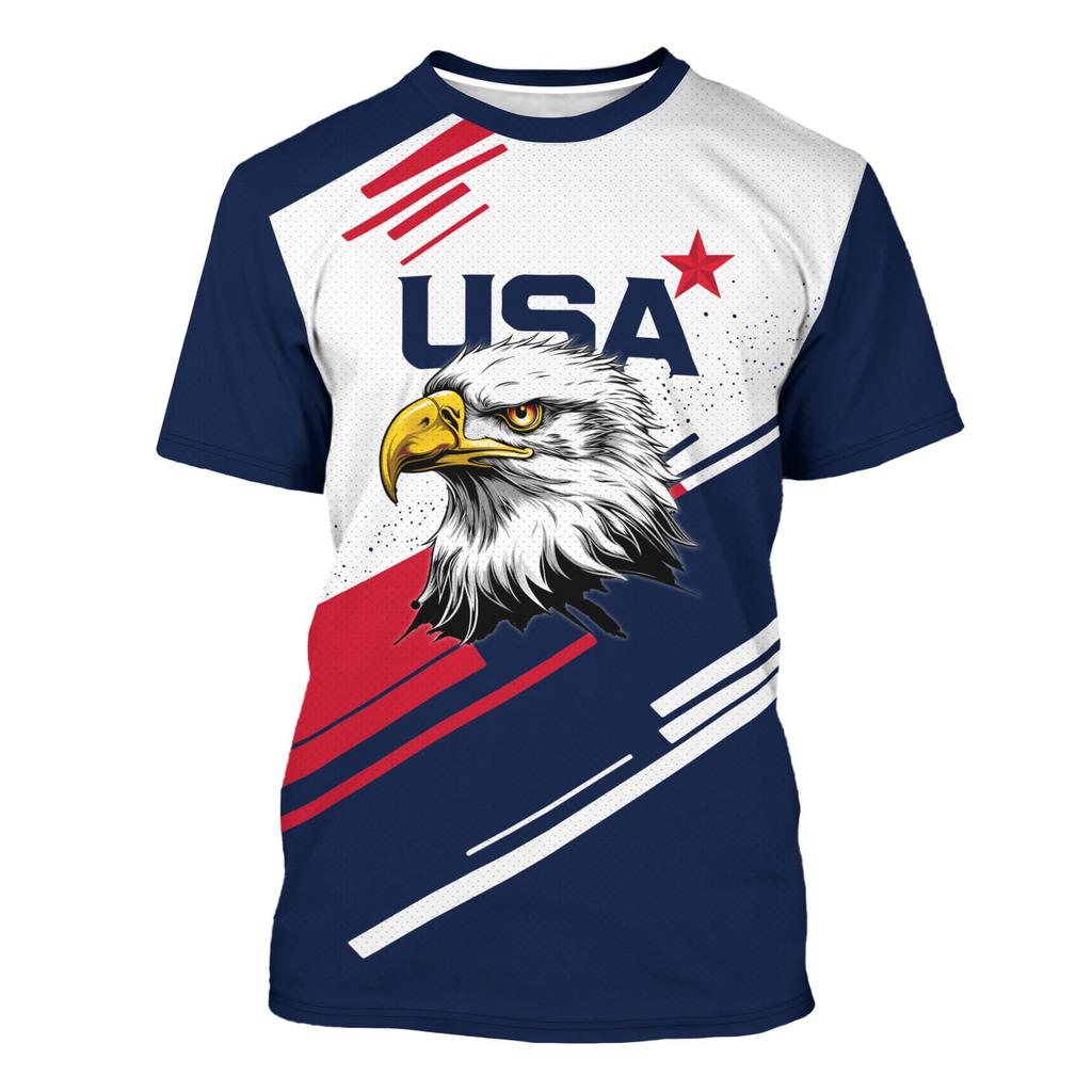 Unisex Vintage Style Soccer Fan Jersey USA Eagle Graphic Print Short Sleeve Crew Neck T-Shirt for Casual Wear and Sports