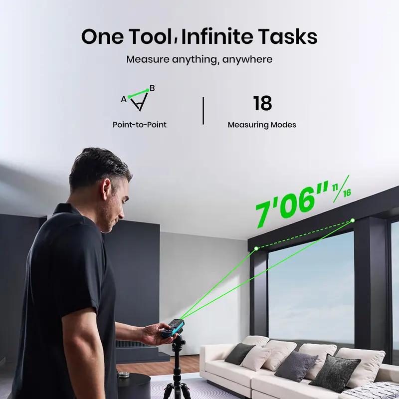 Mileseey S50 Laser-Entfernungsmesser 120M Wiederaufladbar Grüner Laser Maßband Mit Bluetooth, Powerburst-Technologie, Laserpunkt