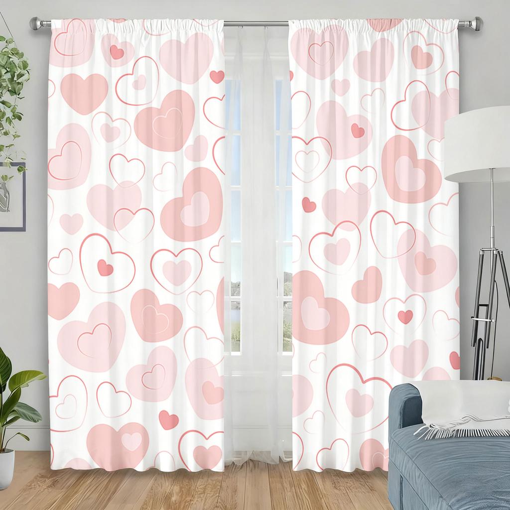 2pcs Blush Layered Heart Pattern Curtains   Perfect for Valentine's Day Window Decor   Soft Home Bedroom Living Room Decor