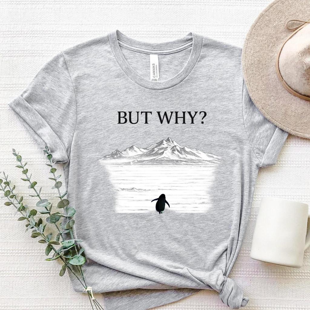 But Why Penguin Shirt, Lonely Penguin Graphic T-Shirt, Minimalist Ice Mountain Penguin Tee, Nihilist Penguin Shirt, Penguin But Why Meme Tee