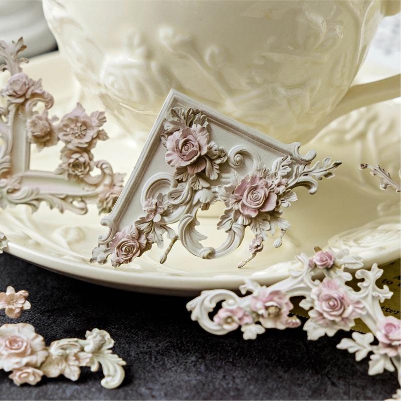 20pcs Vintage Corner Stickers European Style Flower Lace Hollow Materials Scrapbooking Deco Junk Journal Stationery Supplies