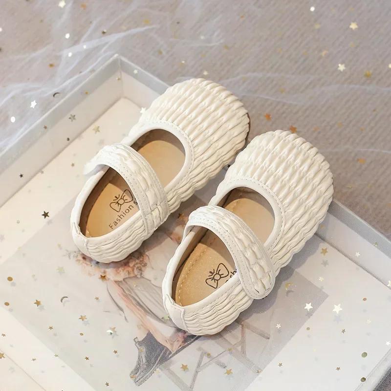 Kids Flat Shoes Soft Sole Girls Performance Dance Shoes Solid Color Sweet 2025 New Fashion Children Leather Shoes Black Trendy