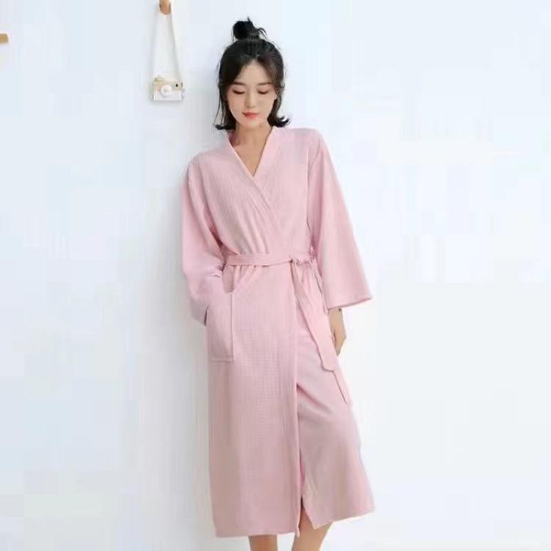 Unisex Waffle Weave Bathrobe: Lightweight, Water-Absorbent Yukata-Style Nightgown for Spring, Summer, and Autumn