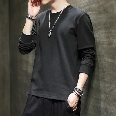 Derong Updated Sweatshirt for Men Autumn and Winter Round Neck Men Long-sleeved T-shirt Single Color Warm Bottom Blouse Men Versatile Top