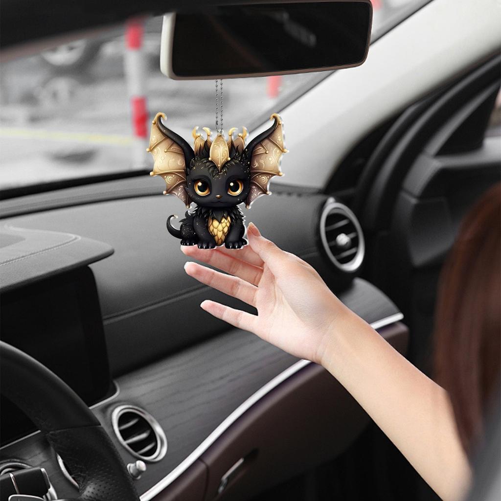 2D Cute Car Acrylic Flat Rearview Mirror Pendant Keychain Accessories