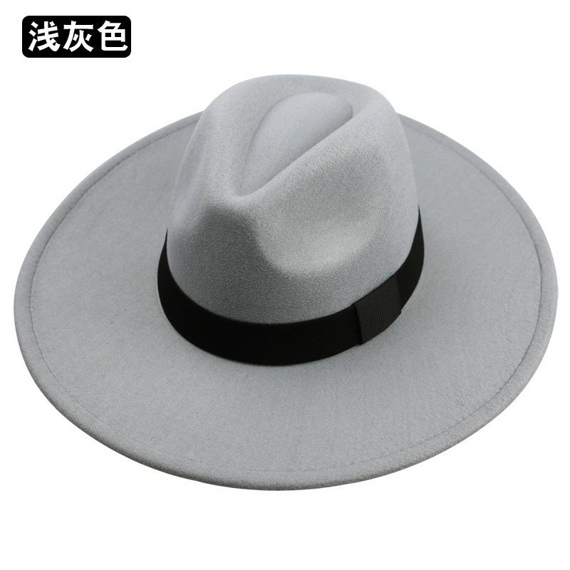 Top Hat Men's Woolen Big Brim Black Top Hat French British Retro Gentleman's Hat Big Head Circumference Hat Jazz Hat