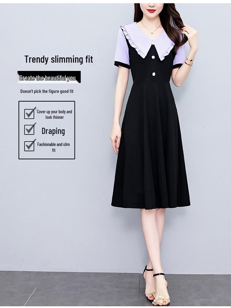 Stylish Slimming Plus Size Women's Mid-Length Summer Dress with Short Sleeves