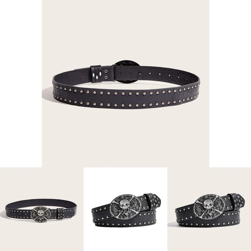 Punk Skull Leather Belt For Men With Metal Snap Closure For Casual Streetwear