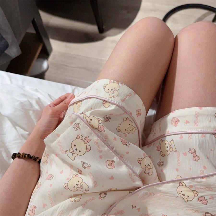 Summer New Full Print Relaxed Bear Pajamas Women's Short-sleeved Shorts Ins Style Set Can Be Worn Outside Loungewear Two-piece Set