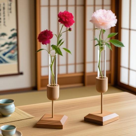 Plant Propagation Station Wooden Stand with Glass Test Tube Vase