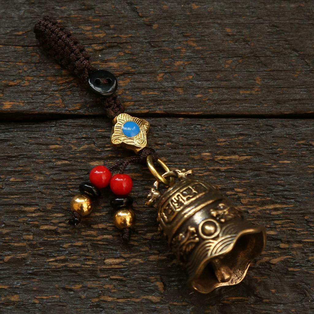 Brass Double Dragon Bell, Retro, Vintage, Car Key Bag Pendant, Handmade Rope, Craftsmanship, Five Emperor Money Accessory