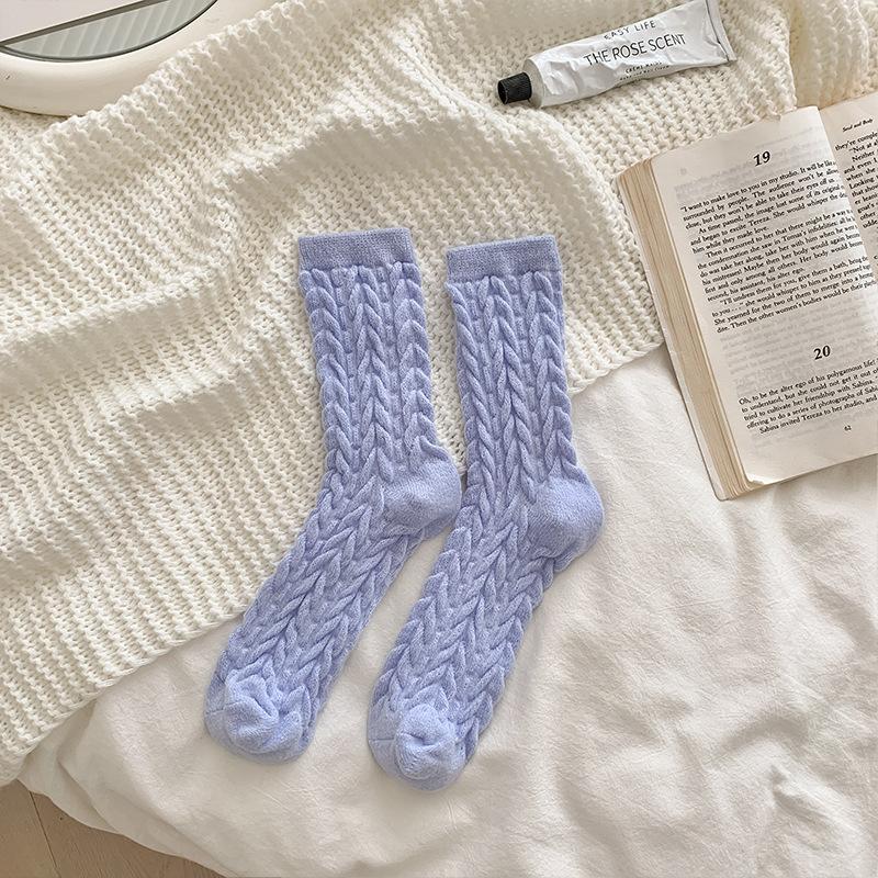 

Женские супермягкие носки до середины икры с косами для осени и зимы, милые носки-гольфы, утолщенные теплые и дышащие носки до колена 1 pair синий
