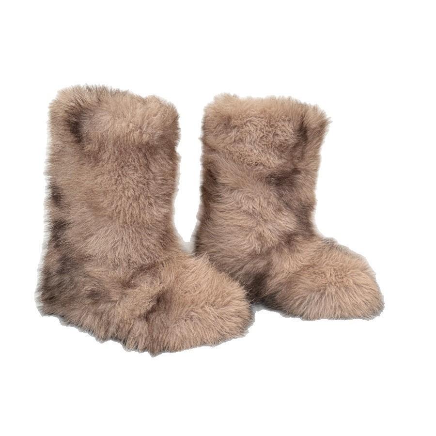 2025 new European and American fox hair y2k snow boots gal series medium boots Spice girl thick-soled fluffy boots