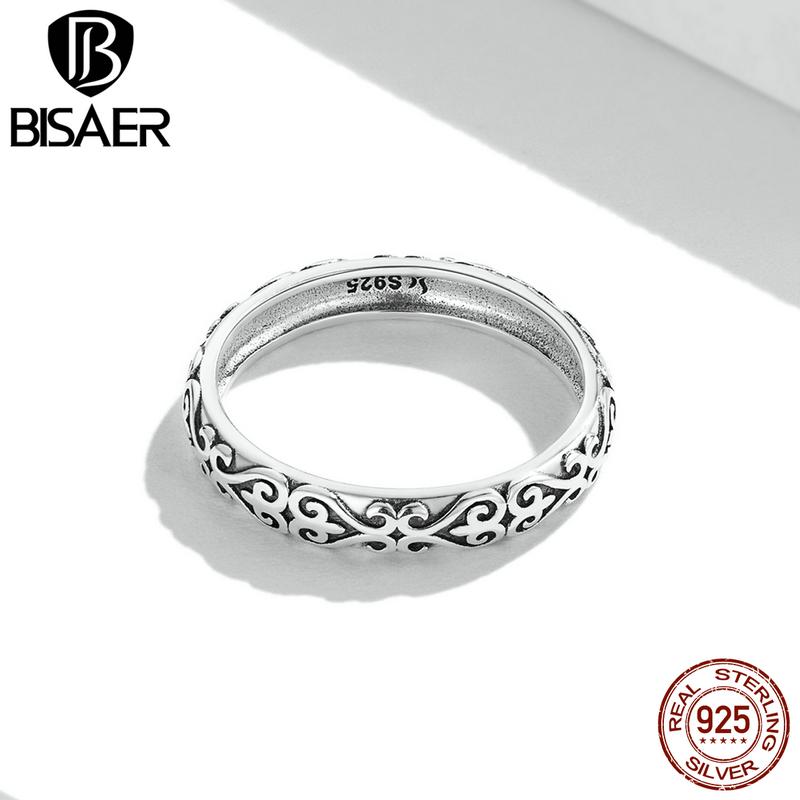 

BISAER кольцо из стерлингового серебра 925 пробы с тиснением, винтажные кольца на палец, серебряные для женщин и девочек, свадебные украшения для помолвки 6