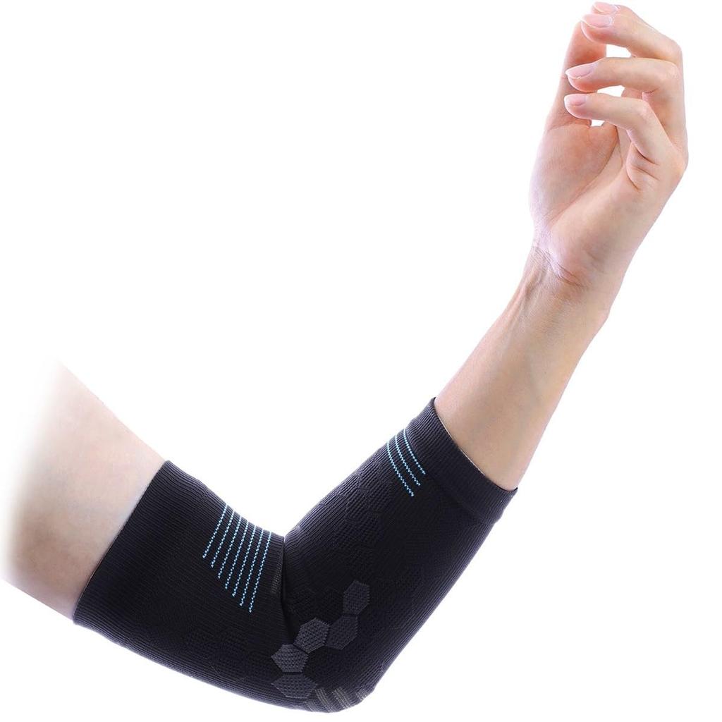 RINPAS Sports Elbow Support, Black, Thin, Quick-Drying, Moisture-Absorbent Honeycomb Taping Construction for Improved Performance (SSC, Medium)