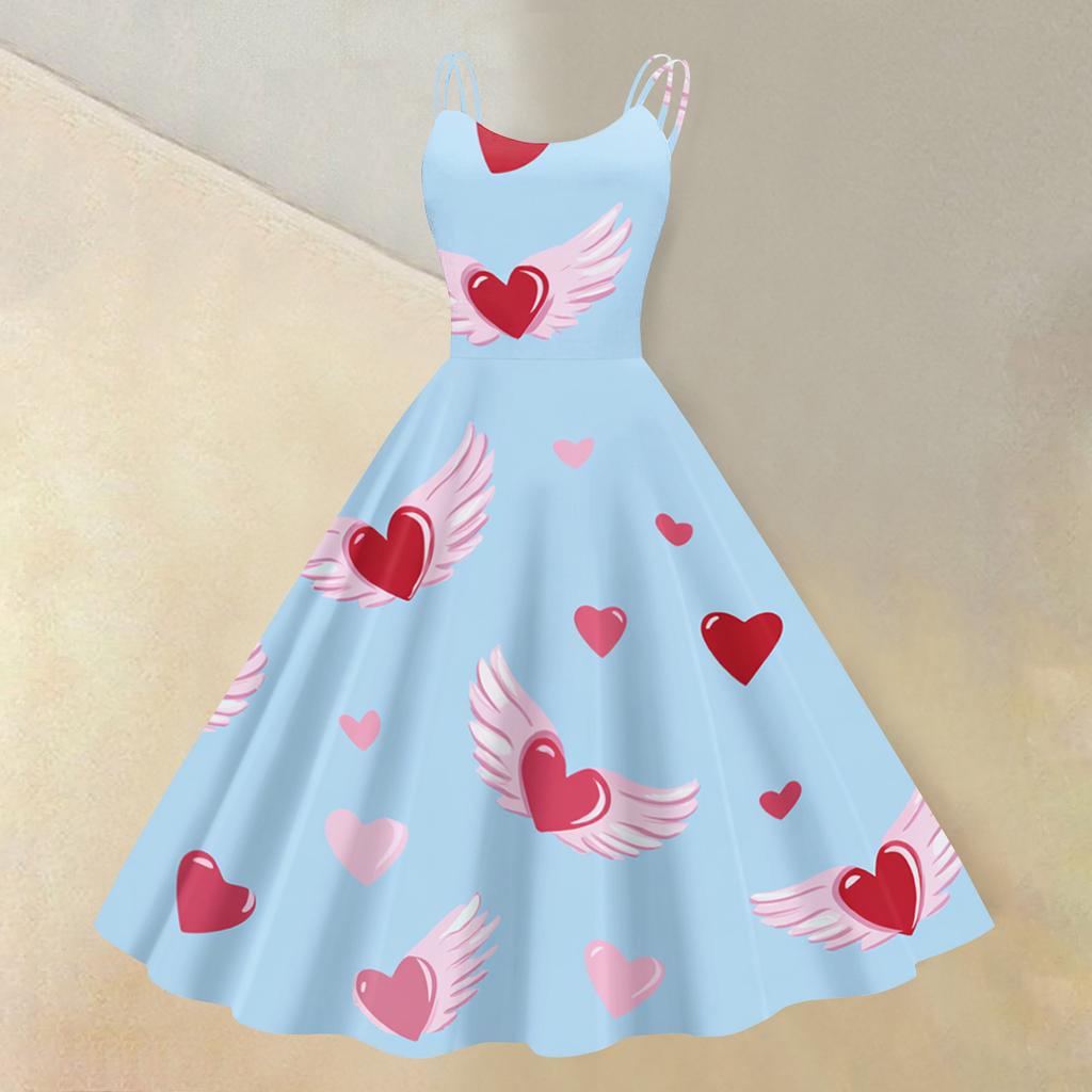 Women's Valentine's Day Floral Print Sexy Off-Shoulder Punk Retro Dress