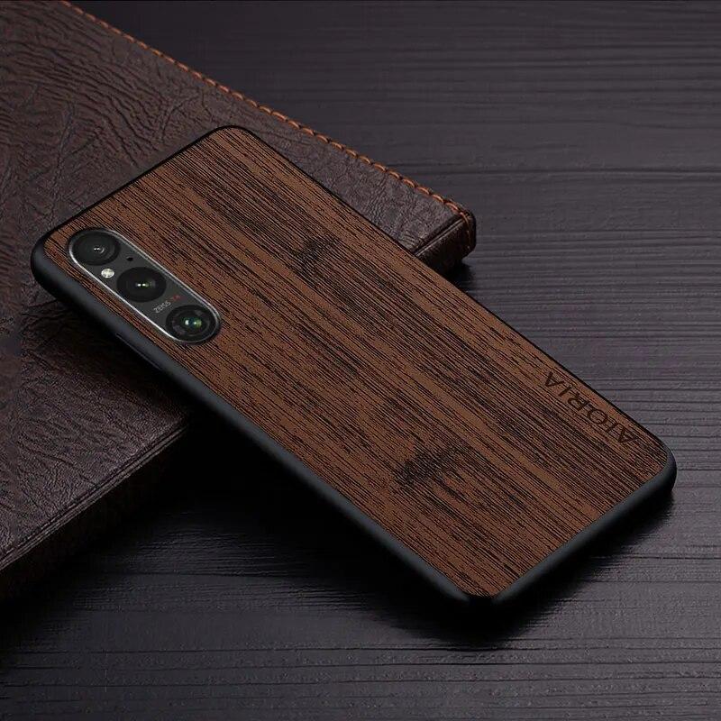 Case for Sony Xperia 1 V 10 V 5 V Funda Bamboo Wood Pattern Leather Phone Cover Luxury Coque for Sony Xperia 1 V Case