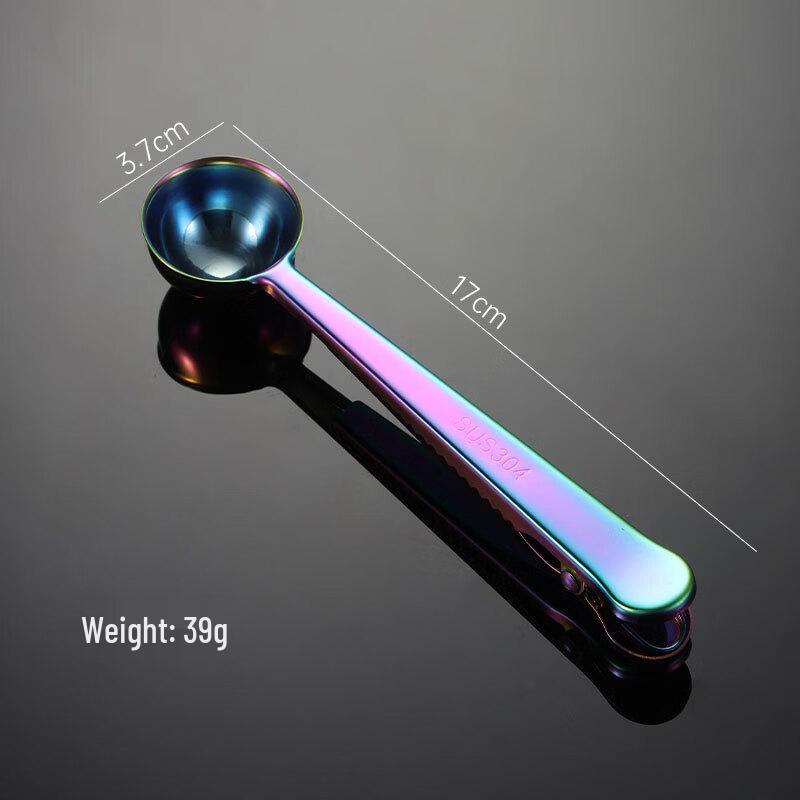 Qianxing 304 Stainless Steel Iridescent 2-in-1 Coffee Scoop & Bag Clip (5-Pack)