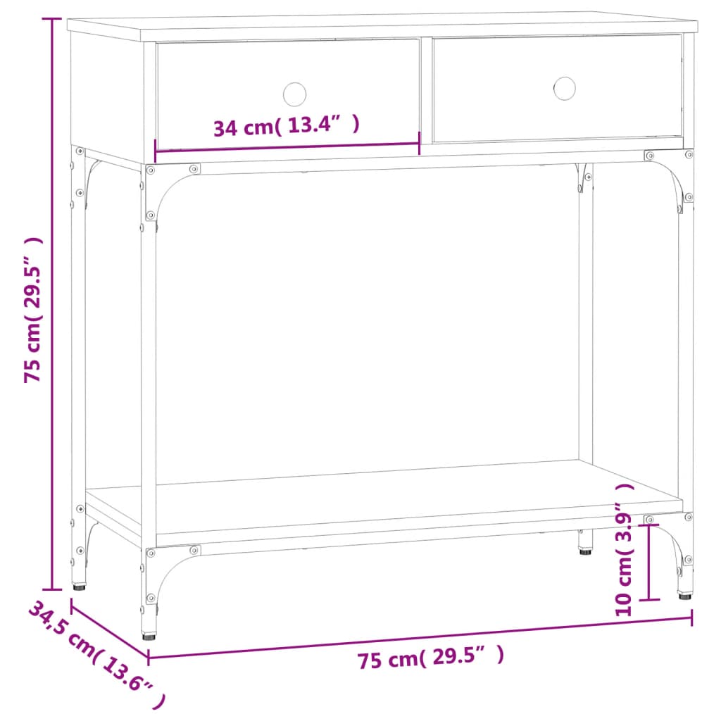 Console Table Grey Sonoma 75 x 34.5 x 75 cm Particleboard