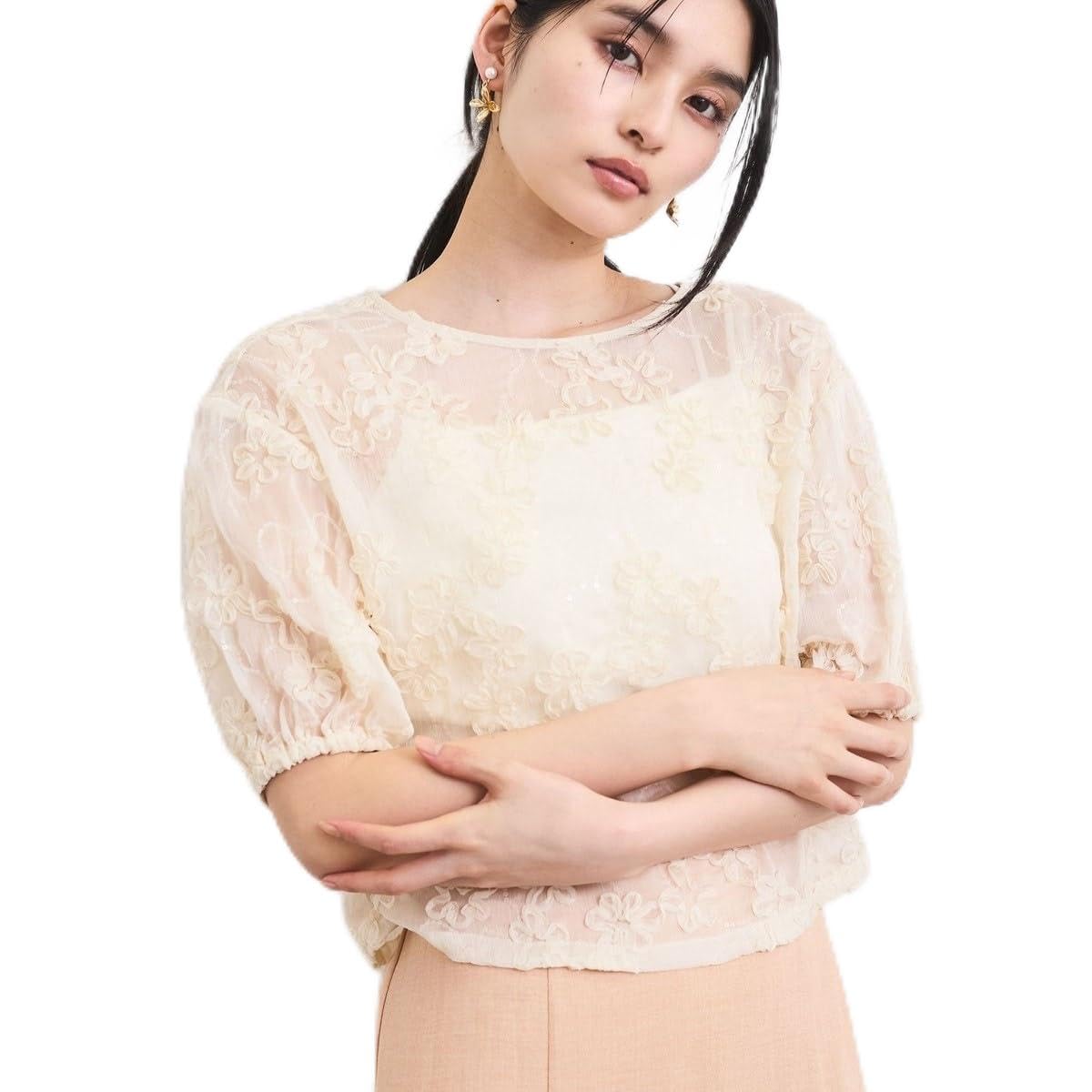

Cord Embroidered Sheer Natural Size F [BIS] Women s Pullover, Color,