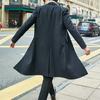 Coupe-vent pour hommes, couleur unie, col rabattu, simple boutonnage, épais, droit, longueur aux genoux, manteau Long de Style britannique, automne et hiver