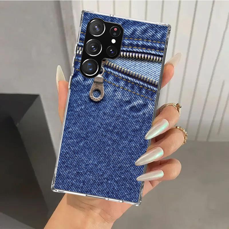 Jeans Cowboy Denim Printed Phone Case for Samsung Galaxy S26 S24 S23 Ultra S25 Edge S22 S21 Plus S20 FE + Soft Print Shell Funda