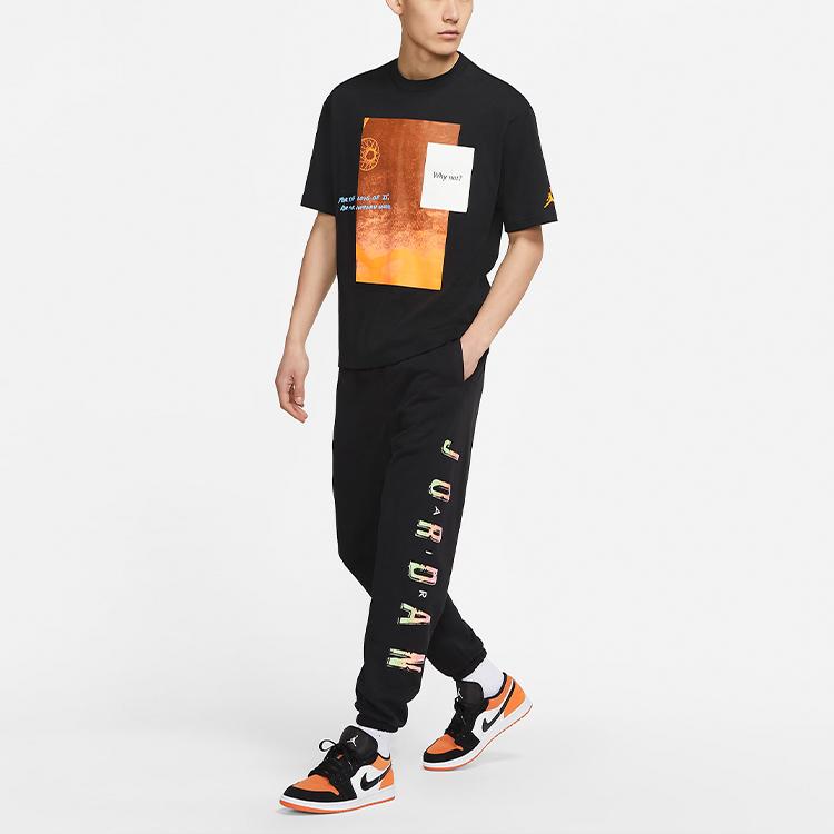 Sportovní pletené tepláky s potiskem loga Air Jordan a rovnými nohavicemi se stahovací šňůrkou Pánské spodky Černá CZ4844-010