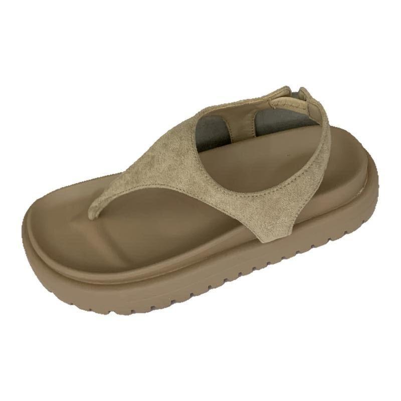 Summer New Niche Seaside Vacation Toe Super Thick Bottom Muffin Slope Heel Outside Wearing Beach Cool Slippers