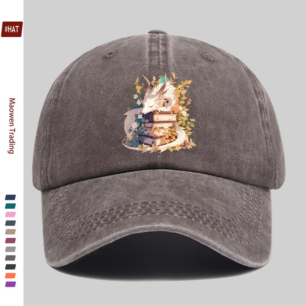Pc White Giant Dragon Lying On a Book Printed Baseball Cap Comfortable Soft Stylish and Elegant Sun Hat Suitable for Party