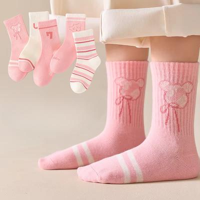5 Paar Mädchen-Baumwollsocken in mittlerer Größe, kein Einklemmen an den Beinen, Anti-Pilling-Sportsocken, Boutique-Kinderkleidung, Prinzessinnensocken, 1–14 Jahre