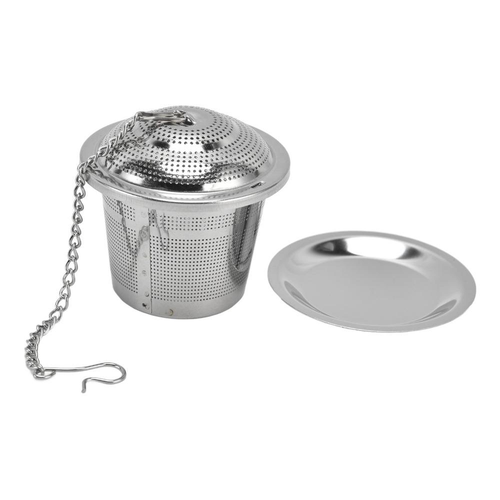 Stainless Steel Loose Tea Steeper Barrel Shaped Tea Infuser With Saucer Tea Ball Tea Brewing