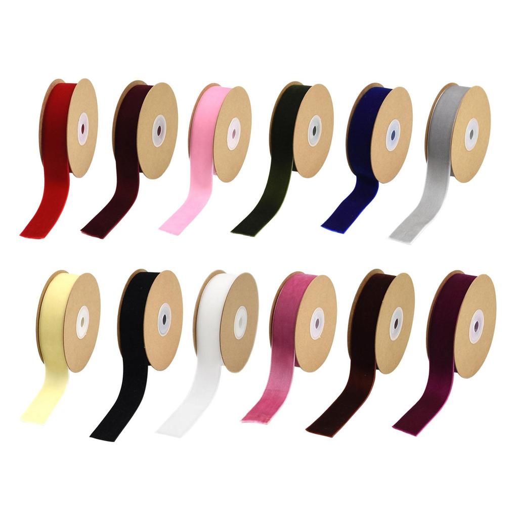 Velvet Ribbon with Spool Flocking Ribbons Florist Ribbon Single Face Velvet Ribbon Roll for Gift Wrapping Birthday Invitation