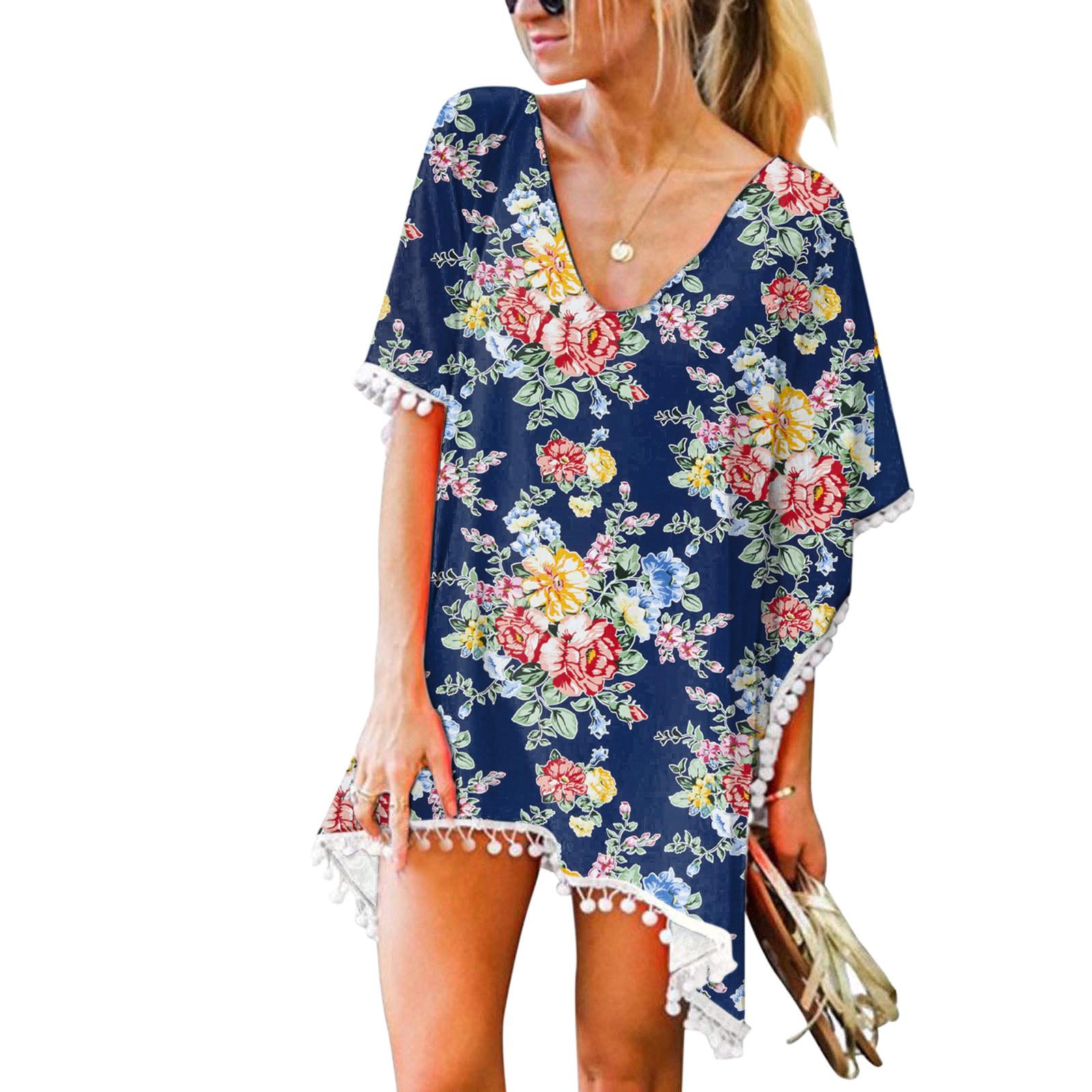 

Женская кафтановая шифоновая кисточка с кисточками, купальный костюм, пляжное свободное бикини, накидка, топы XXL тёмно-синий