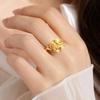 European Rose Flower Adjustable Silver Ring for Women – Elegant Gold Accent