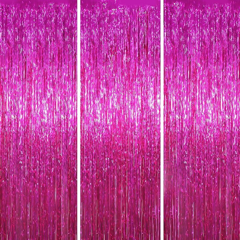 3 Pack 3.3x8.2 Feet Gold Foil Fringe Backdrop Curtains, Tinsel Streamers, Fringe Backdrop for 2025 New Years Eve, Graduation, Birthday, Baby Shower,