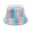 Unisex Bucket Hat Striped Women Men Fishing Fisherman Hat Autumn Winter Faux Fur Wool Outdoor Warm Panama Cap