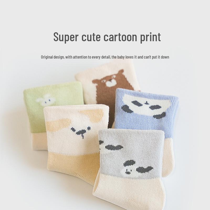 2025 Autumn Newborn Cartoon Mid-Calf Cotton Socks - Versatile Ribbed Infant Socks
