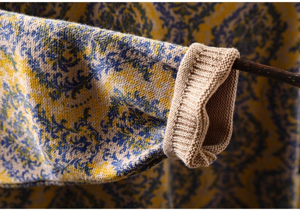 Vintage Ethno-Print Damen Halbhoher Kragen Übergröße Locker Gestrickter Pullover für Herbst/Winter