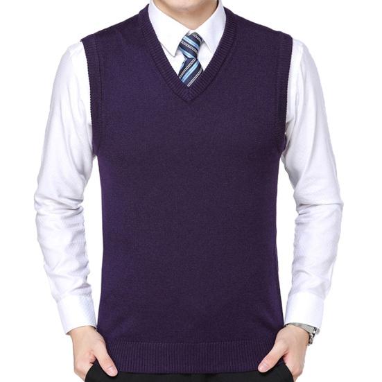 Chaleco de Lana Tejido de Invierno Casual para Hombre de Color Sólido con Cuello en V sin Mangas Talla Grande