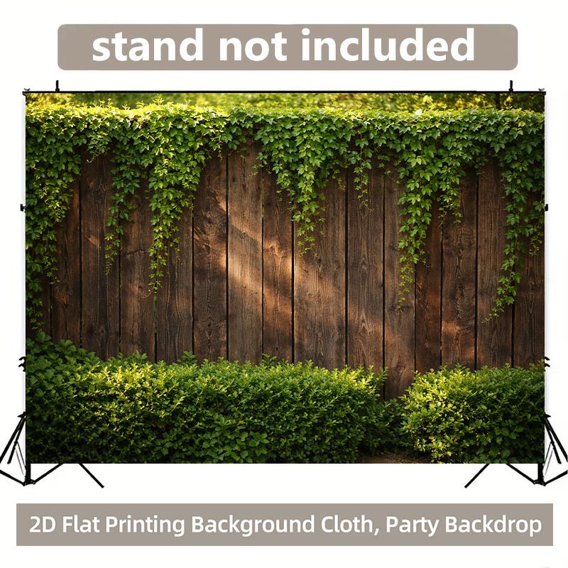 1 Piece of 2D Background Fabric Polyester Background Fabric for a Party Banner Wooden Fence Covered with Green Plants