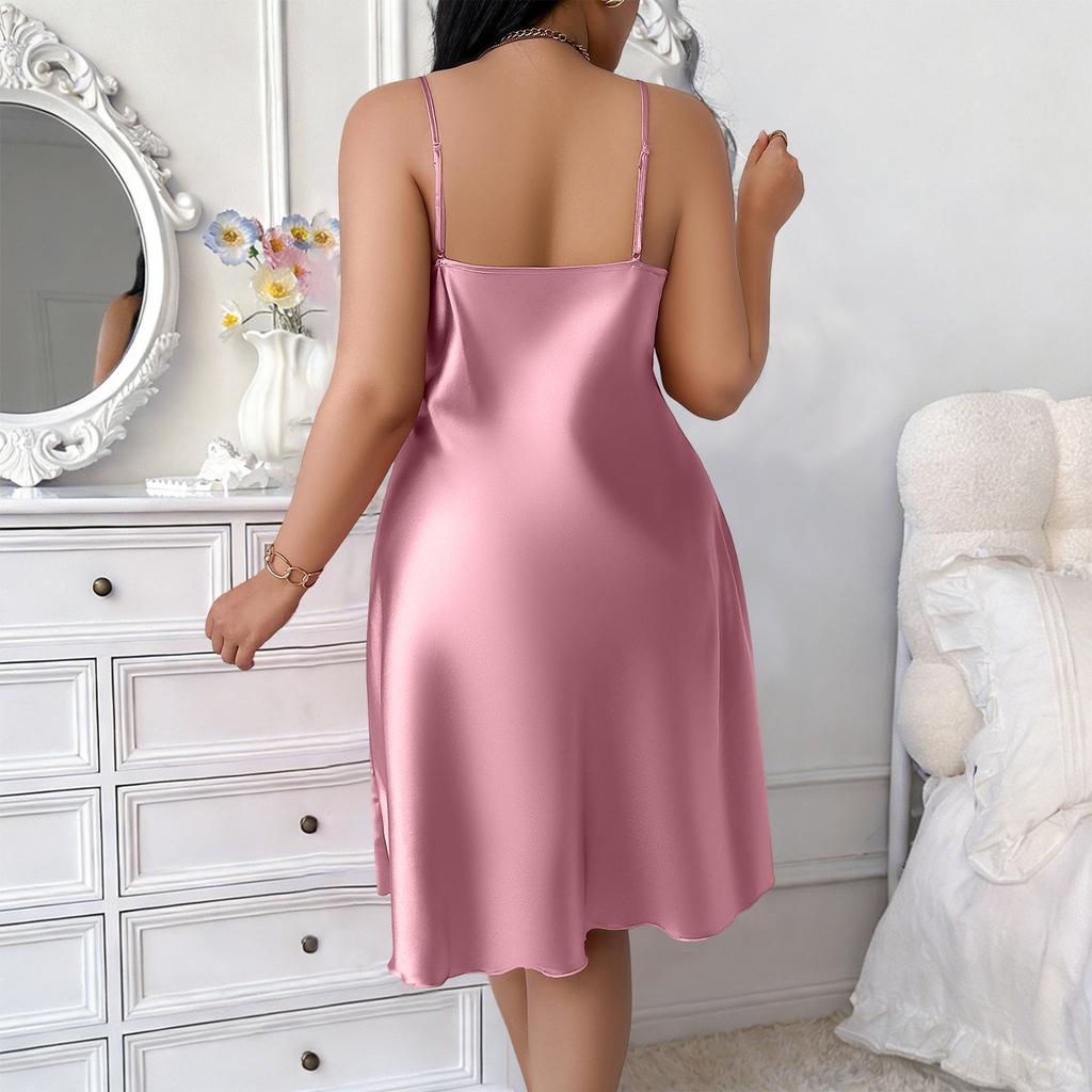 Women's Plus Size Fashion Loungewear Strapless Sleeveless Ice Silk Nightgown