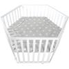 ROBA LITTLE STARS Hegaxonal Baby Playpen - Adjustable Height - Padded Cover - Braked Wheels - White Lacquered Wood - Star Pattern
